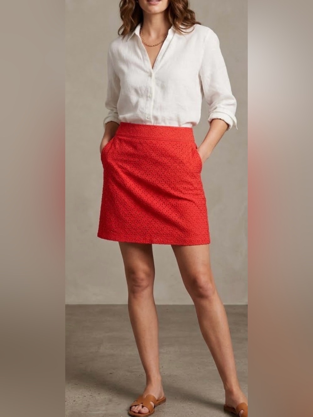 Coral Eyelet Mini Skirt
